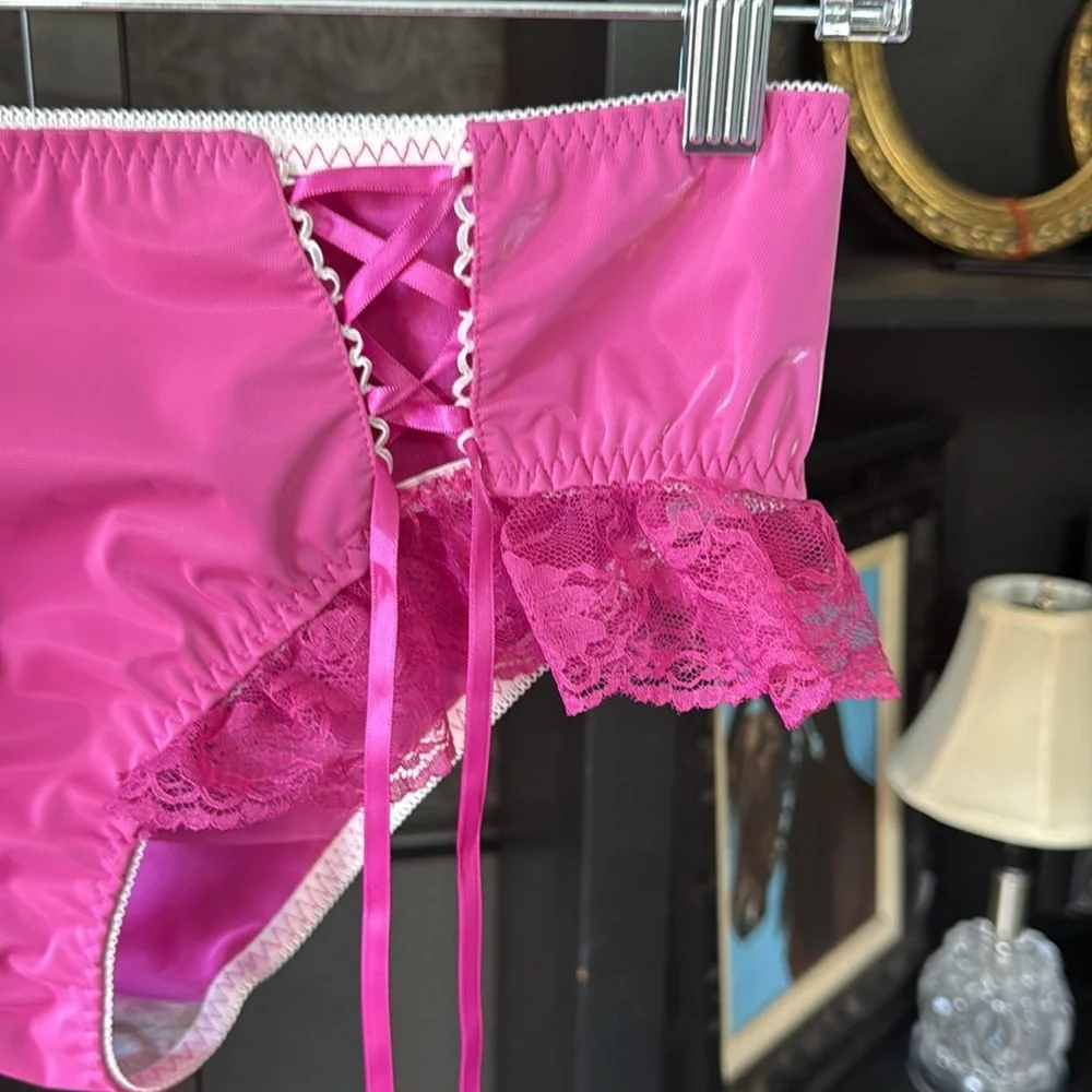 Pink Lace-Up High-Waisted Lingerie - Picture 6 of 12